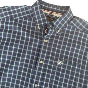 Ariat Pro Series Mens Medium Blue Plaid Long Sleeve Button Down Western Shirt